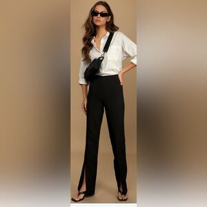 Lulus Black High-Rise Split Hem Trouser Pants Small